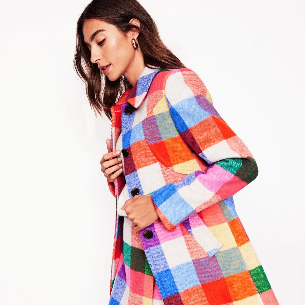 Boden Lincoln Wool Check Coat Size 16/18